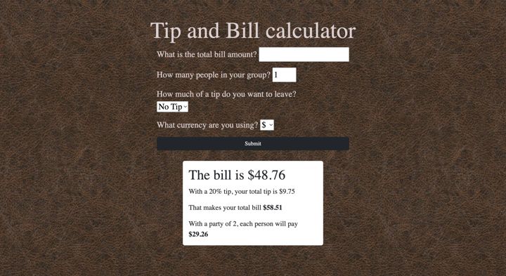 Tip and bill calculator