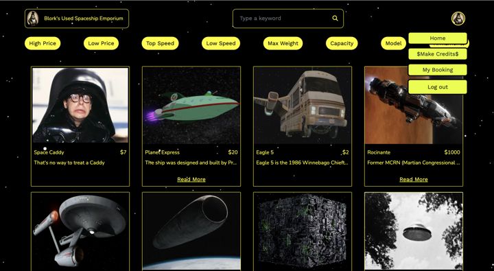 Blork's Used Spaceship Emporium landing page